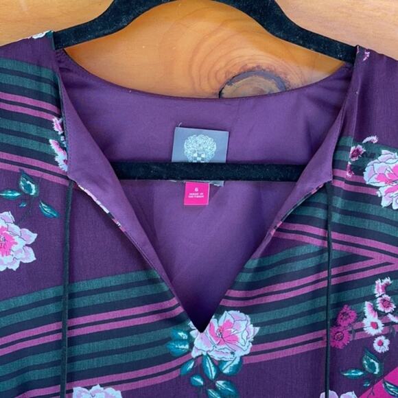 Vince Camuto Purple Floral Tassel Tie Bell Sleeve Mini Shift Dress Size S 6 - Picture 7 of 9